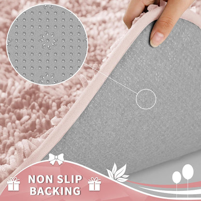 Toilet Rugs U Shaped Washable, Extra Thick Soft Absorbent Chenille Contour Bathroom Rugs for Toilet 24x20 Inch, Quick Dry Non Slip Toilet Mat for Bath Floor, Pink