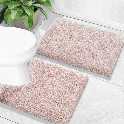 Toilet Rugs U Shaped Washable, Extra Thick Soft Absorbent Chenille Contour Bathroom Rugs for Toilet 24x20 Inch, Quick Dry Non Slip Toilet Mat for Bath Floor, Pink