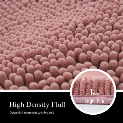 Bathroom Rugs Chenille Bath mat 2 Piece Set, Super Absorbent, Strong PVC Non Slip Backing, Bath mats for Bathroom, Plush Shaggy, Thick, Machine Washable, Bathtub, Toilet.(Deep Pink)