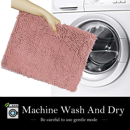 Bathroom Rugs Chenille Bath mat 2 Piece Set, Super Absorbent, Strong PVC Non Slip Backing, Bath mats for Bathroom, Plush Shaggy, Thick, Machine Washable, Bathtub, Toilet.(Deep Pink)