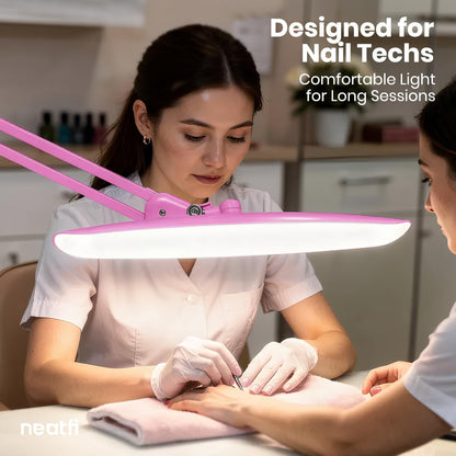 XL 2200 Lumens 24W LED Desk Lamp – Shadow-Free Task Lighting | 4-Level Dimming | Home Office & Crafts Use | 20-Inch Wide Head (Pink, Non-CCT with Clamp)