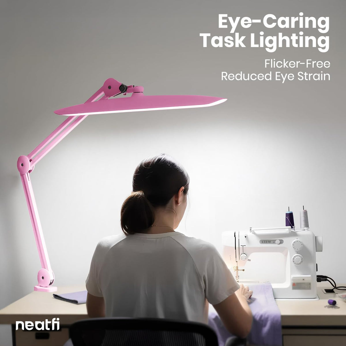 XL 2200 Lumens 24W LED Desk Lamp – Shadow-Free Task Lighting | 4-Level Dimming | Home Office & Crafts Use | 20-Inch Wide Head (Pink, Non-CCT with Clamp)