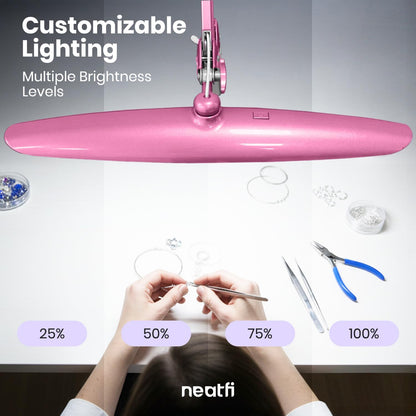 XL 2200 Lumens 24W LED Desk Lamp – Shadow-Free Task Lighting | 4-Level Dimming | Home Office & Crafts Use | 20-Inch Wide Head (Pink, Non-CCT with Clamp)