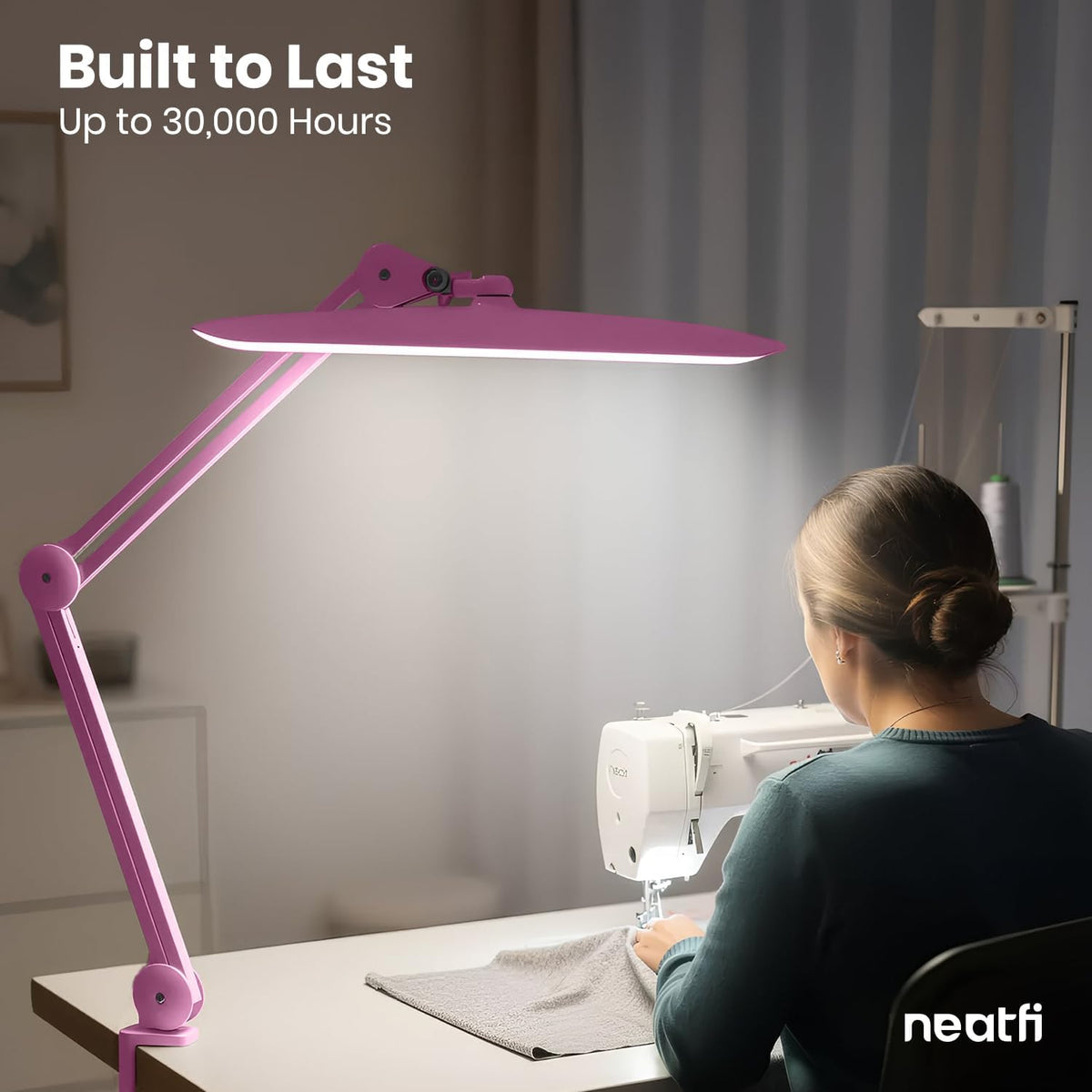 XL 2200 Lumens 24W LED Desk Lamp – Shadow-Free Task Lighting | 4-Level Dimming | Home Office & Crafts Use | 20-Inch Wide Head (Pink, Non-CCT with Clamp)