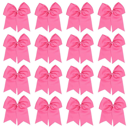 16 Pcs Large Cheer Hair Bows Grosgrain Ribbon Elastic Bands Handmade Ponytail Holder For Cheerleading Girls School College Sports Valentine'S Day (Large Pink)