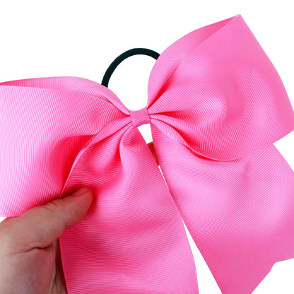 16 Pcs Large Cheer Hair Bows Grosgrain Ribbon Elastic Bands Handmade Ponytail Holder For Cheerleading Girls School College Sports Valentine'S Day (Large Pink)