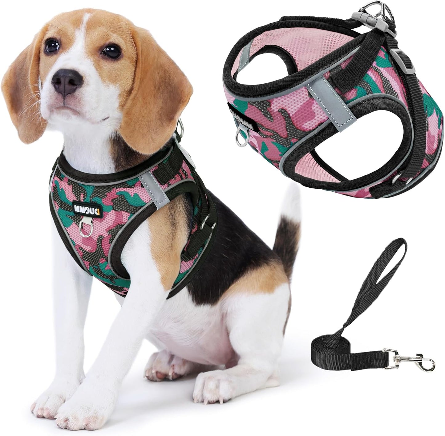 Step in Dog Harness with Leash Set, Adjustable Soft Padded and Breathable Mesh for Small Sized Dog, Reflective No Pull No Choke Cat Vest Harness, Easy Control Pet Vest, Pink L