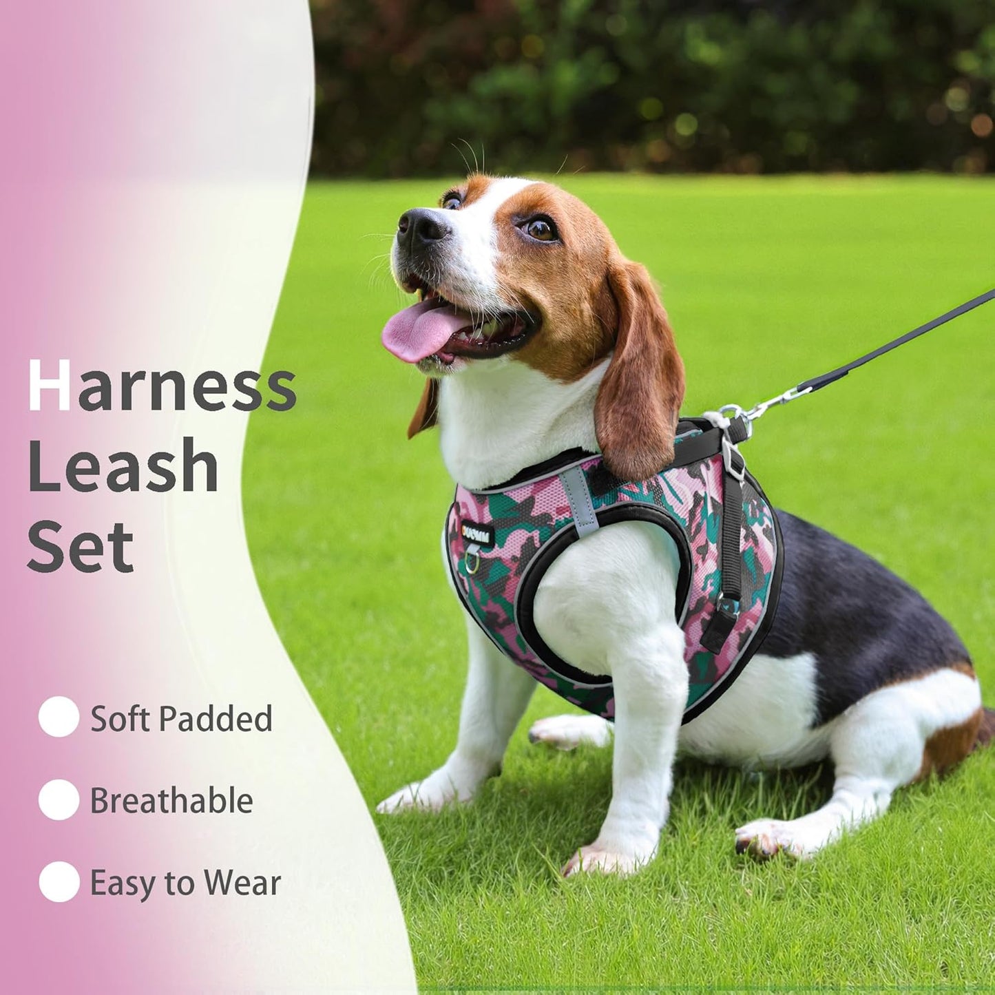 Step in Dog Harness with Leash Set, Adjustable Soft Padded and Breathable Mesh for Small Sized Dog, Reflective No Pull No Choke Cat Vest Harness, Easy Control Pet Vest, Pink L