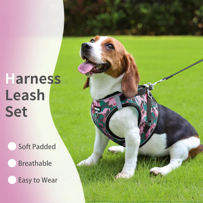 Step in Dog Harness with Leash Set, Adjustable Soft Padded and Breathable Mesh for Small Sized Dog, Reflective No Pull No Choke Cat Vest Harness, Easy Control Pet Vest, Pink L