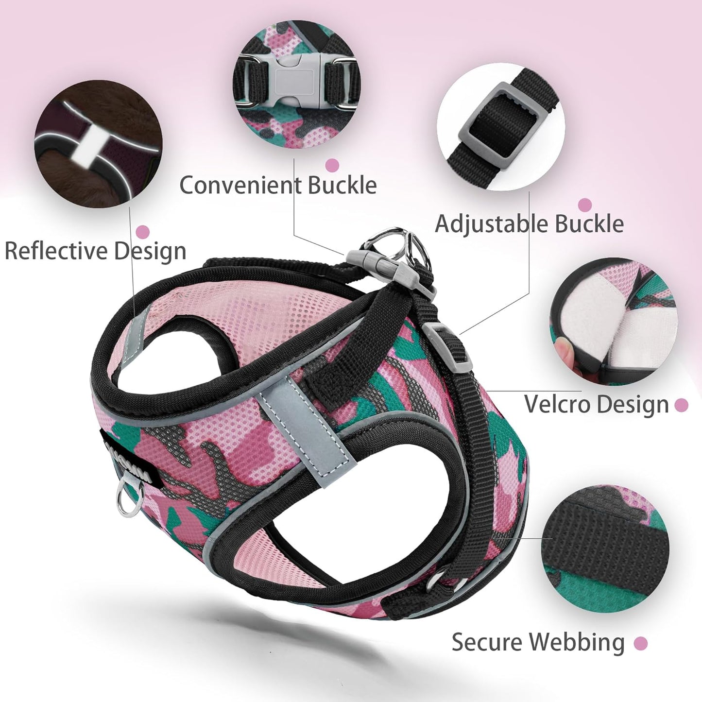 Step in Dog Harness with Leash Set, Adjustable Soft Padded and Breathable Mesh for Small Sized Dog, Reflective No Pull No Choke Cat Vest Harness, Easy Control Pet Vest, Pink L