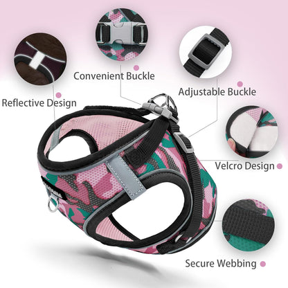 Step in Dog Harness with Leash Set, Adjustable Soft Padded and Breathable Mesh for Small Sized Dog, Reflective No Pull No Choke Cat Vest Harness, Easy Control Pet Vest, Pink L