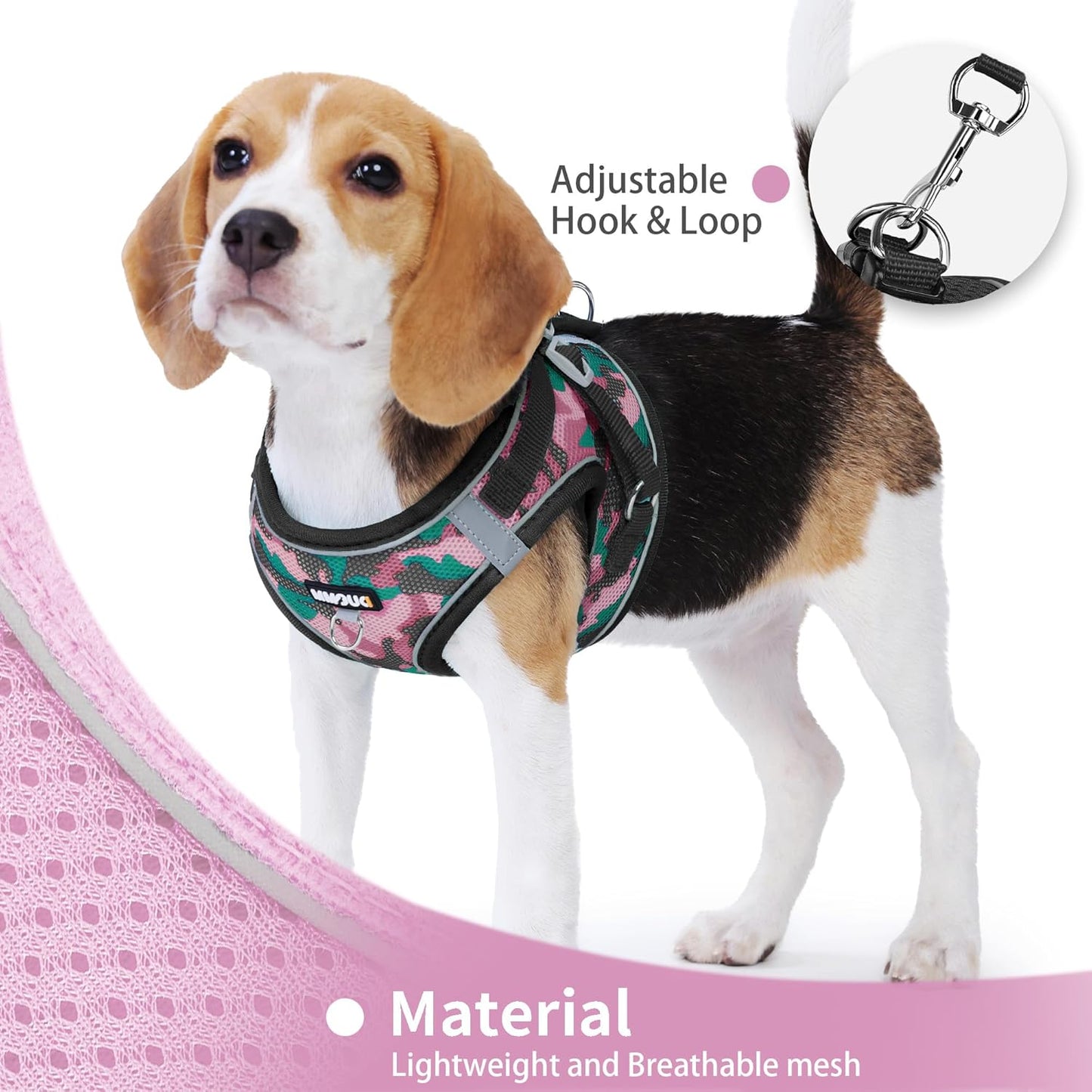 Step in Dog Harness with Leash Set, Adjustable Soft Padded and Breathable Mesh for Small Sized Dog, Reflective No Pull No Choke Cat Vest Harness, Easy Control Pet Vest, Pink L