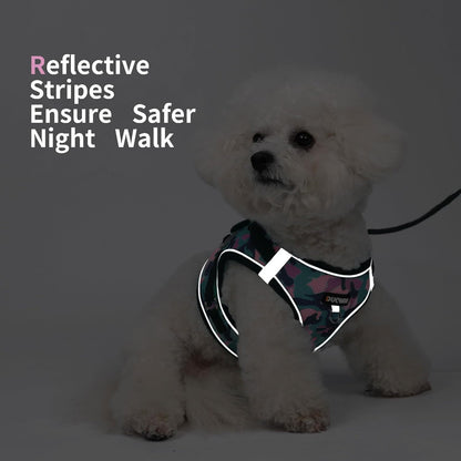 Step in Dog Harness with Leash Set, Adjustable Soft Padded and Breathable Mesh for Small Sized Dog, Reflective No Pull No Choke Cat Vest Harness, Easy Control Pet Vest, Pink L