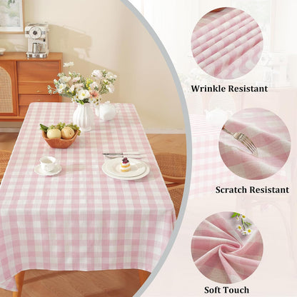 Pink Gingham Tablecloth Square Checkered Table Cloth Cotton Linen Fabric Wrinkle Free Washable Buffalo Plaid Table Cover for Kitchen Dining Picnic Camping, 60 * 60 inch