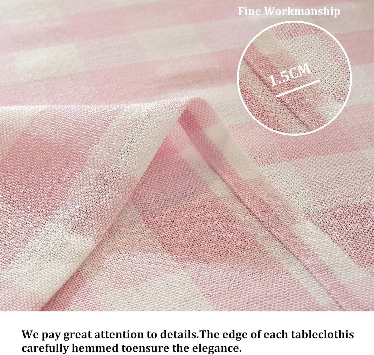 Pink Gingham Tablecloth Square Checkered Table Cloth Cotton Linen Fabric Wrinkle Free Washable Buffalo Plaid Table Cover for Kitchen Dining Picnic Camping, 60 * 60 inch