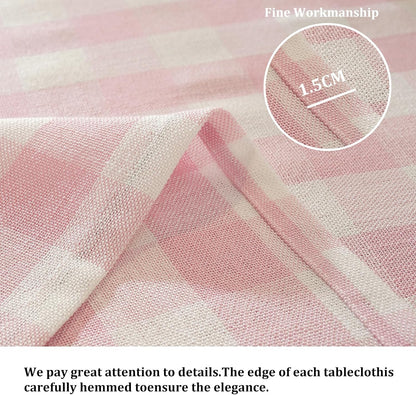 Pink Gingham Tablecloth Square Checkered Table Cloth Cotton Linen Fabric Wrinkle Free Washable Buffalo Plaid Table Cover for Kitchen Dining Picnic Camping, 60 * 60 inch
