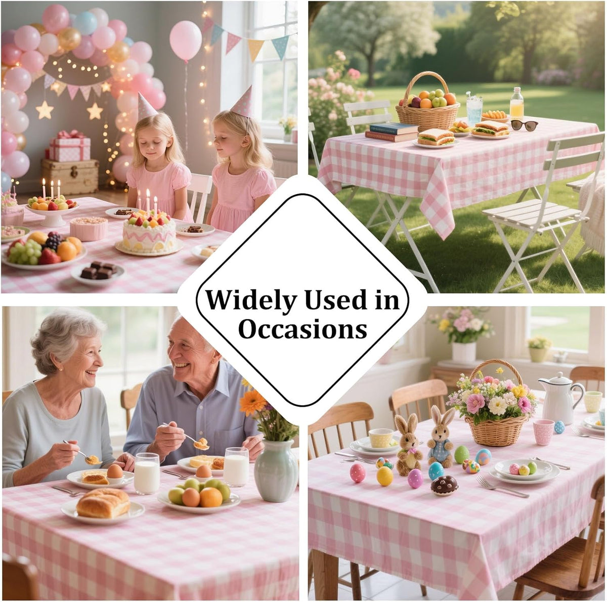 Pink Gingham Tablecloth Square Checkered Table Cloth Cotton Linen Fabric Wrinkle Free Washable Buffalo Plaid Table Cover for Kitchen Dining Picnic Camping, 60 * 60 inch