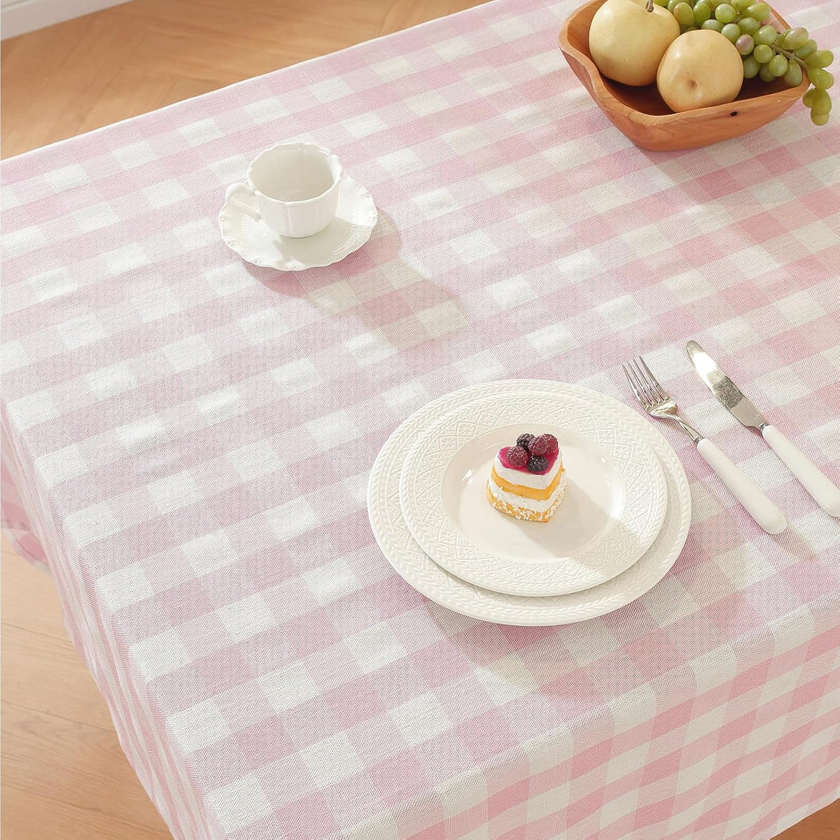 Pink Gingham Tablecloth Square Checkered Table Cloth Cotton Linen Fabric Wrinkle Free Washable Buffalo Plaid Table Cover for Kitchen Dining Picnic Camping, 60 * 60 inch