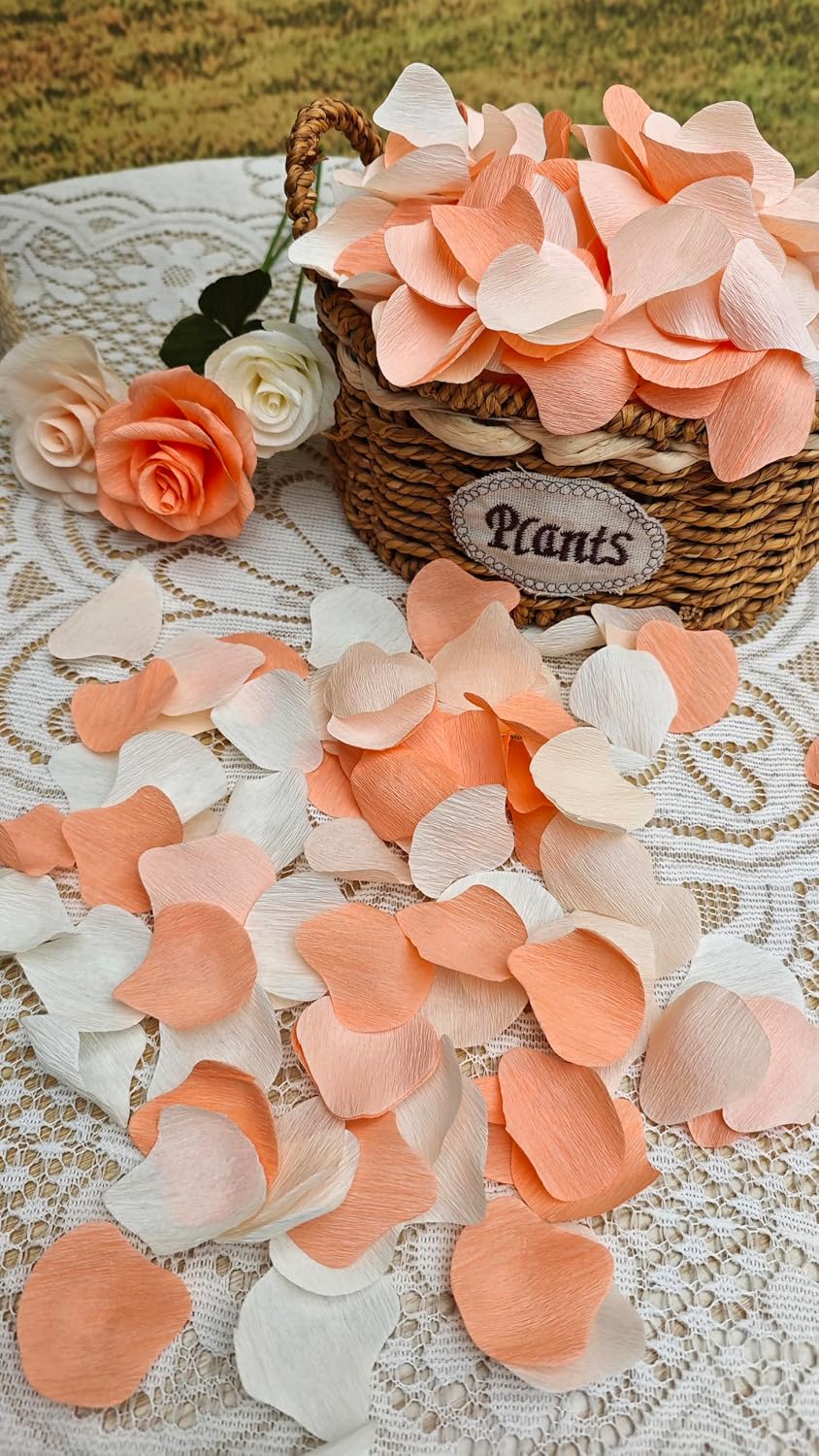 600 PCS Crepe Paper Rose Flower Petals for Wedding Flower Girl to Throw Petals for Romantic Night Centerpieces Baby Shower Valentine's Day Decor (peach white)