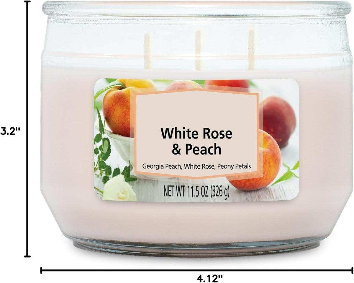 2 Pack White Rose & Peach 3-Wick Candle, 11.5 oz – Scented Soy Wax Candle for Home Décor & Aromatherapy