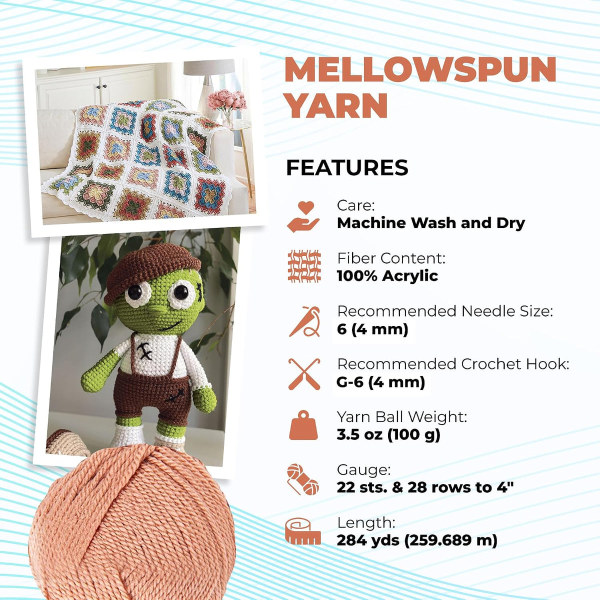 Mellowspun DK Weight Yarn 284 Yards, 3.5 OZ, Dusty Peach