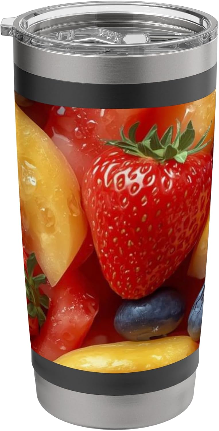 Fresh Summer Fruit Pattern Strawberries Blueberries Peaches Stainless Steel Insulated Tumbler
