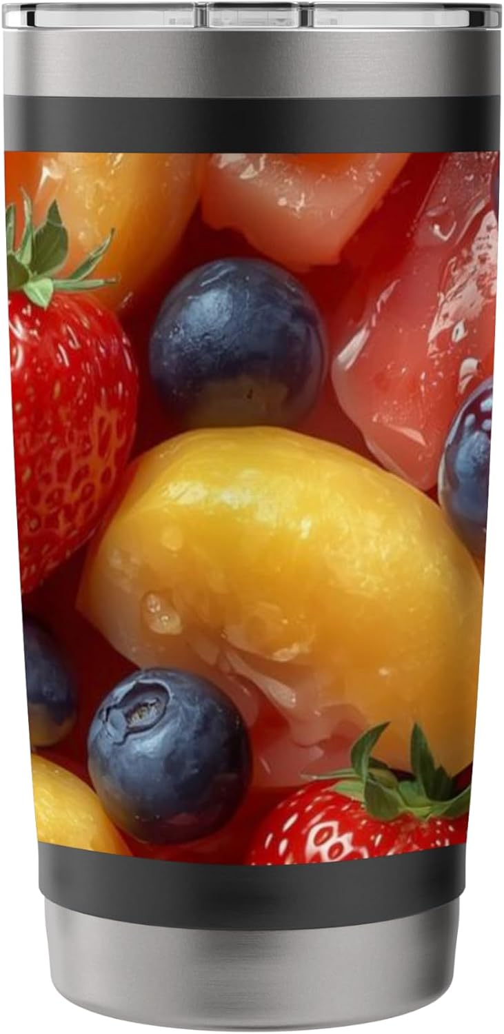 Fresh Summer Fruit Pattern Strawberries Blueberries Peaches Stainless Steel Insulated Tumbler