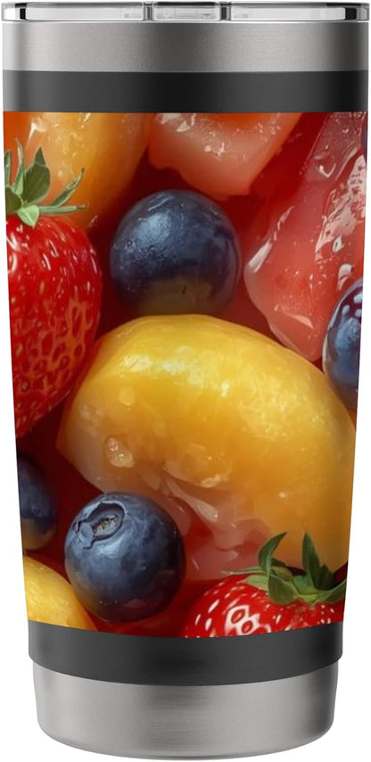 Fresh Summer Fruit Pattern Strawberries Blueberries Peaches Stainless Steel Insulated Tumbler