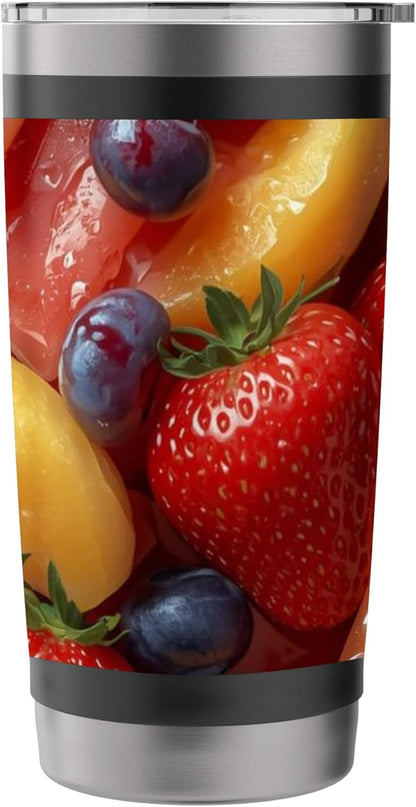 Fresh Summer Fruit Pattern Strawberries Blueberries Peaches Stainless Steel Insulated Tumbler