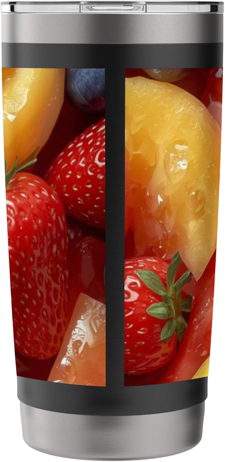 Fresh Summer Fruit Pattern Strawberries Blueberries Peaches Stainless Steel Insulated Tumbler