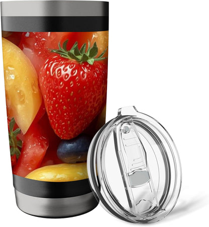 Fresh Summer Fruit Pattern Strawberries Blueberries Peaches Stainless Steel Insulated Tumbler