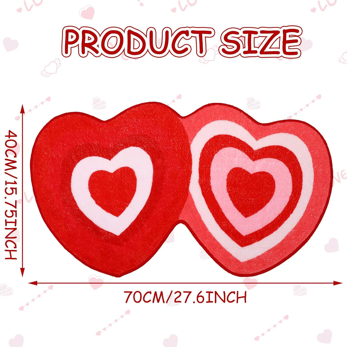FEBSNOW 70 x 40 cm Heart Shaped Bath Rug, Red Pink White Love Shower Mat
