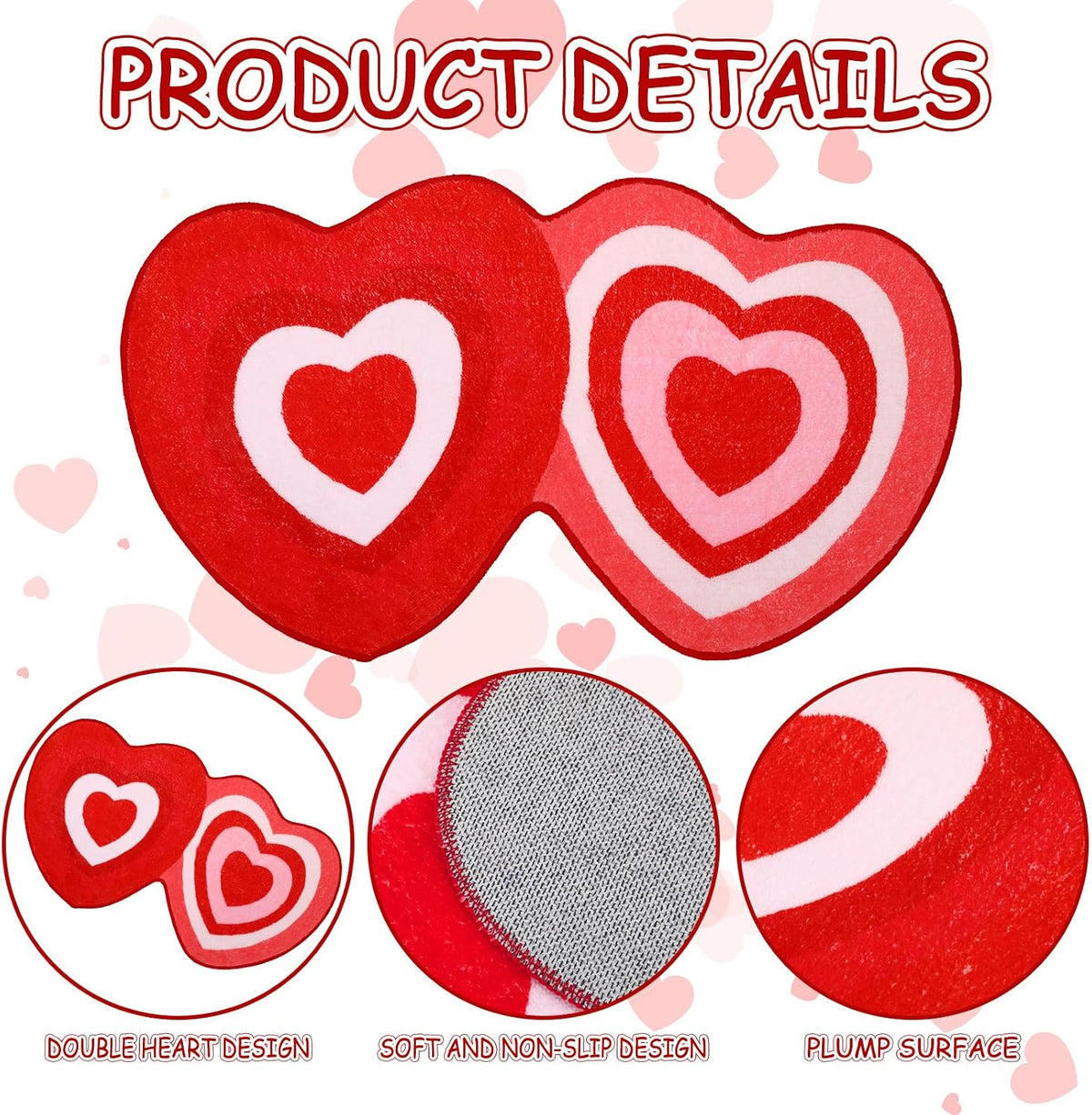 FEBSNOW 70 x 40 cm Heart Shaped Bath Rug, Red Pink White Love Shower Mat