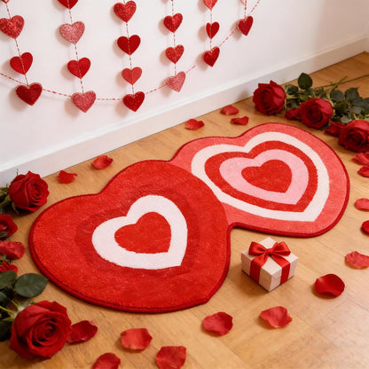 FEBSNOW 70 x 40 cm Heart Shaped Bath Rug, Red Pink White Love Shower Mat