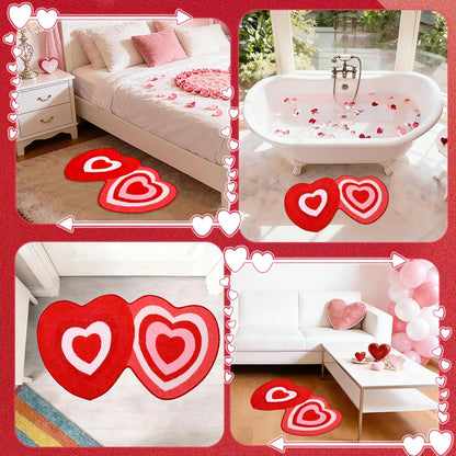 FEBSNOW 70 x 40 cm Heart Shaped Bath Rug, Red Pink White Love Shower Mat