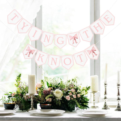 Tying The Knot Pink Bow Banner,Bridal Shower Garland,Bridal Weekend Decor