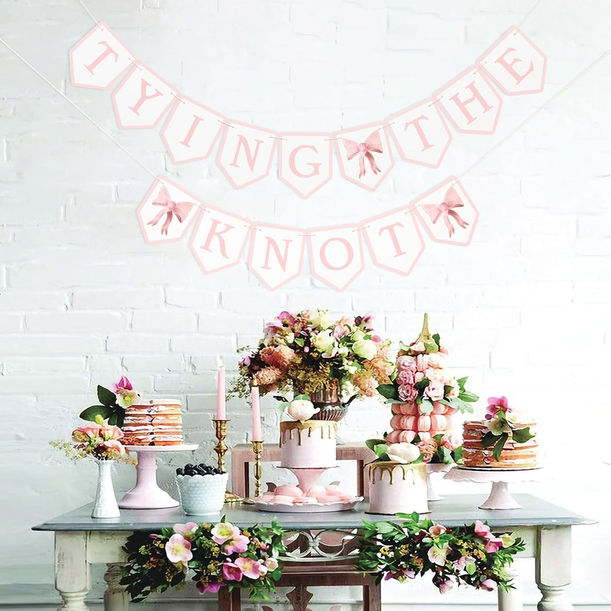 Tying The Knot Pink Bow Banner,Bridal Shower Garland,Bridal Weekend Decor