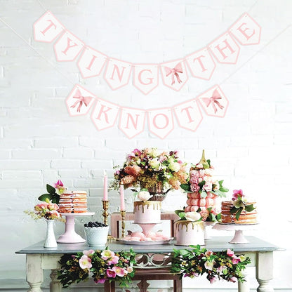 Tying The Knot Pink Bow Banner,Bridal Shower Garland,Bridal Weekend Decor