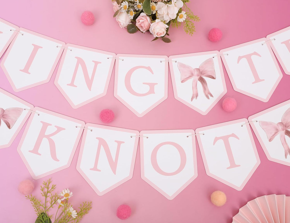 Tying The Knot Pink Bow Banner,Bridal Shower Garland,Bridal Weekend Decor