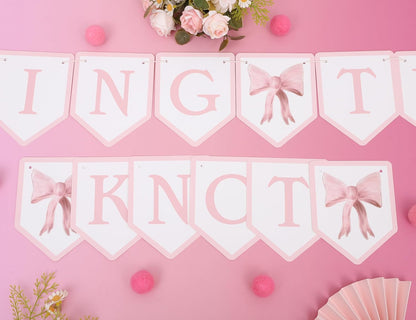 Tying The Knot Pink Bow Banner,Bridal Shower Garland,Bridal Weekend Decor
