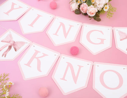 Tying The Knot Pink Bow Banner,Bridal Shower Garland,Bridal Weekend Decor