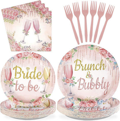 96Pcs Brunch Bubbly Bridal Shower Party Decorations, Serves 24