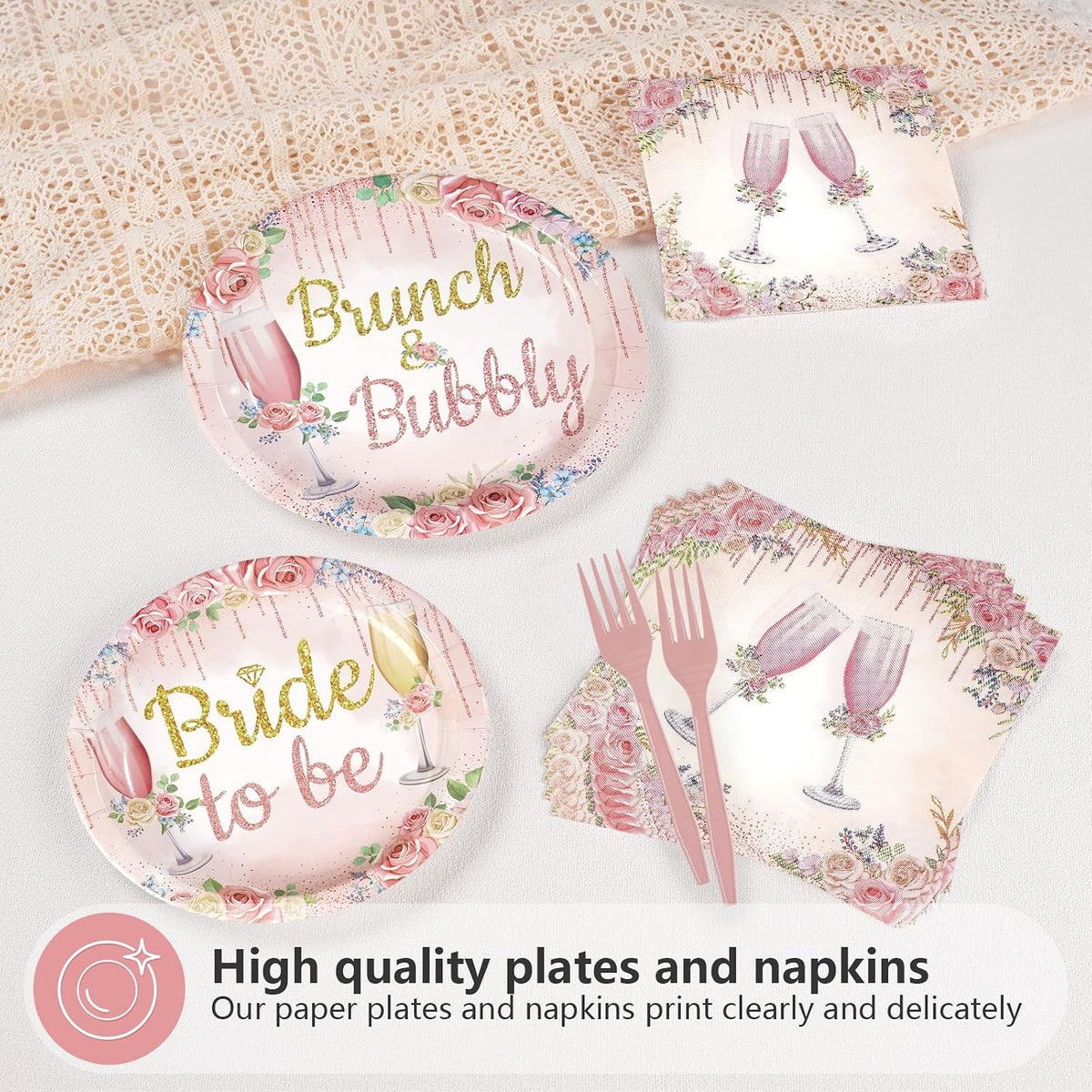 96Pcs Brunch Bubbly Bridal Shower Party Decorations, Serves 24