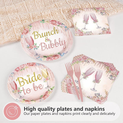 96Pcs Brunch Bubbly Bridal Shower Party Decorations, Serves 24