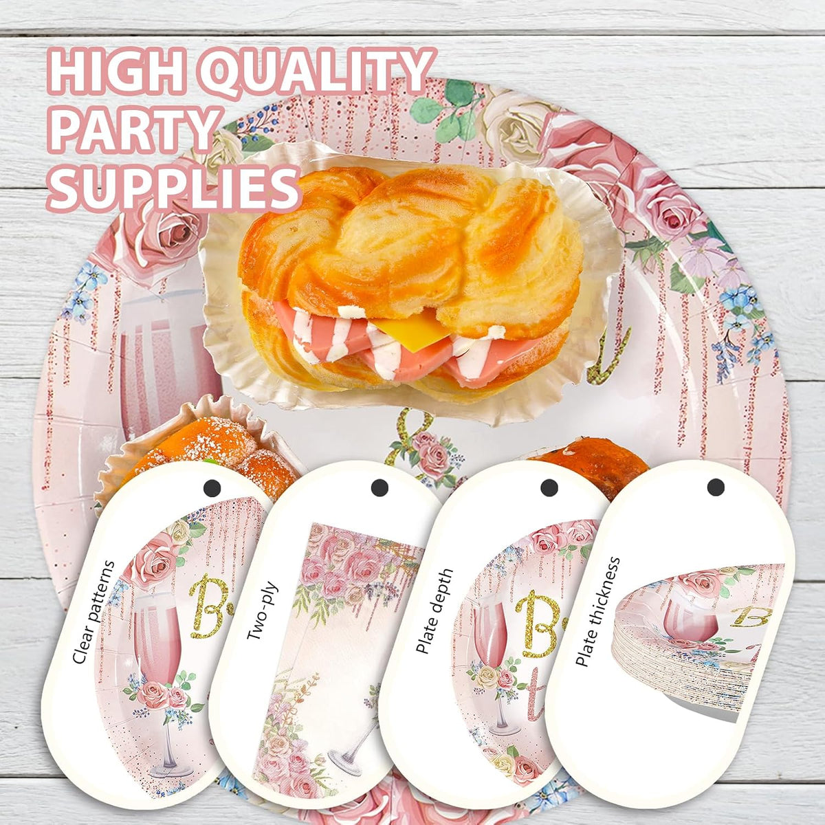 96Pcs Brunch Bubbly Bridal Shower Party Decorations, Serves 24