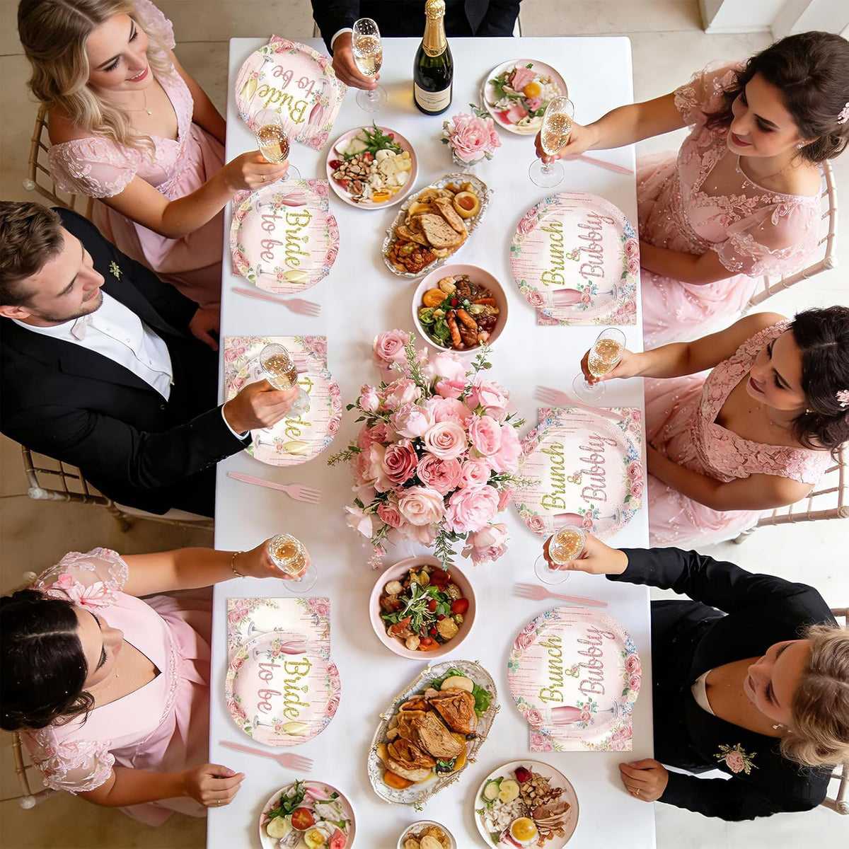 96Pcs Brunch Bubbly Bridal Shower Party Decorations, Serves 24