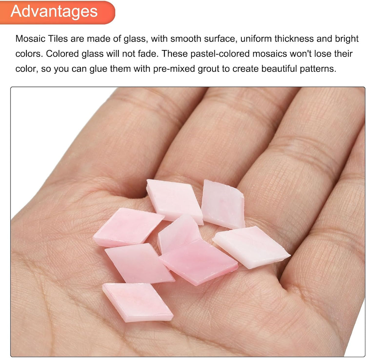 200g Mosaic Tiles Rhombus Shape Glass Mosaic Tiles Stained Mosaic Glass Pieces for Home Decoration Art Crafts DIY Projects Pink