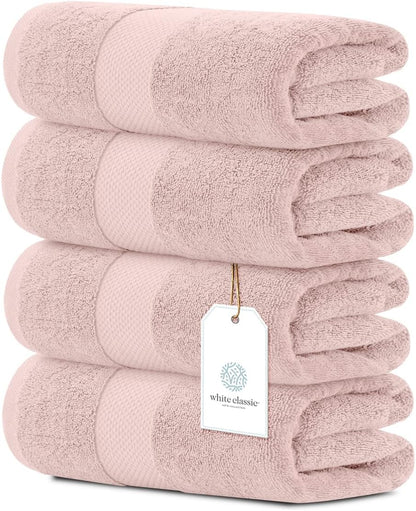 Luxury Pink Bath Towels - 4 Pack, 100% Turkish Cotton, 27x54