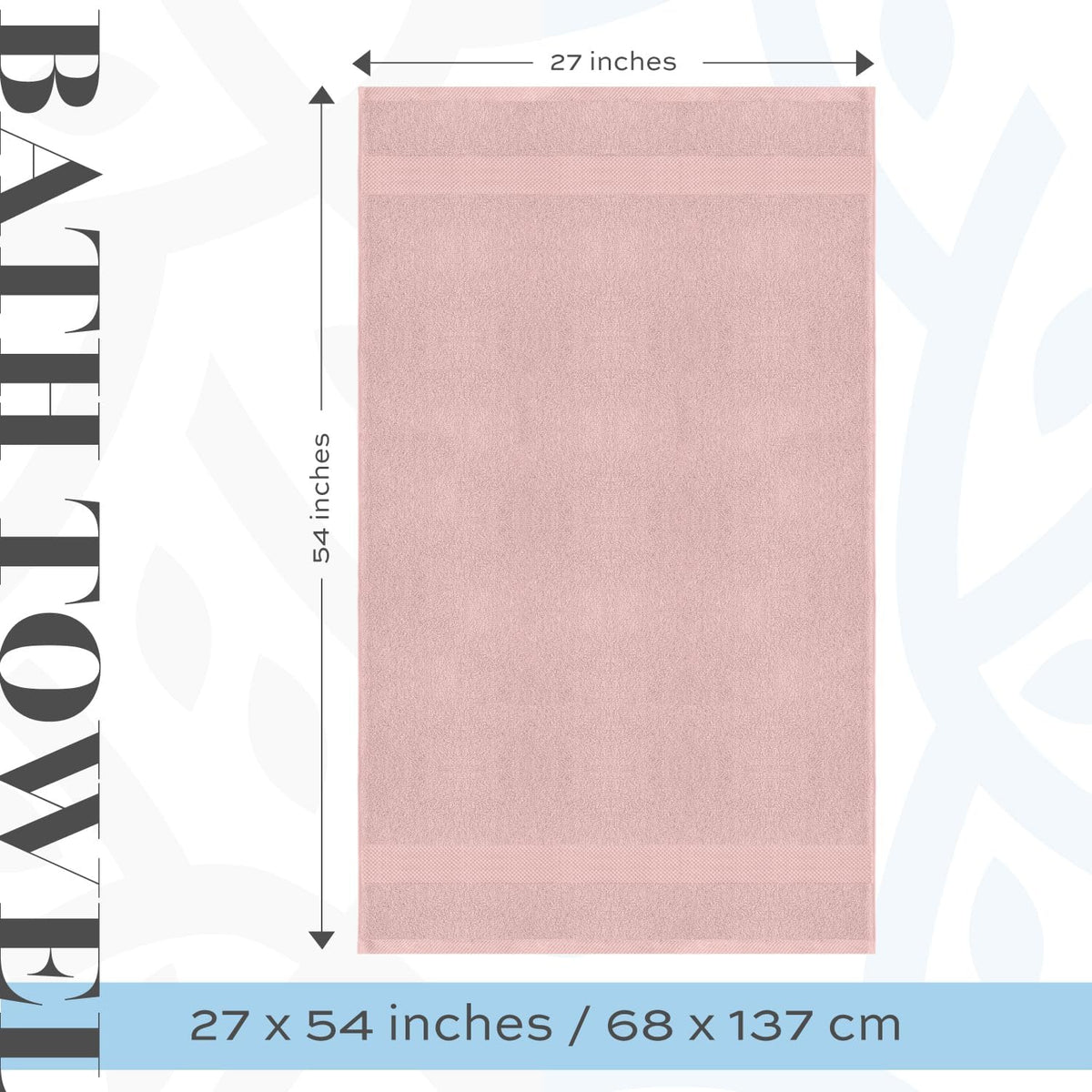 Luxury Pink Bath Towels - 4 Pack, 100% Turkish Cotton, 27x54