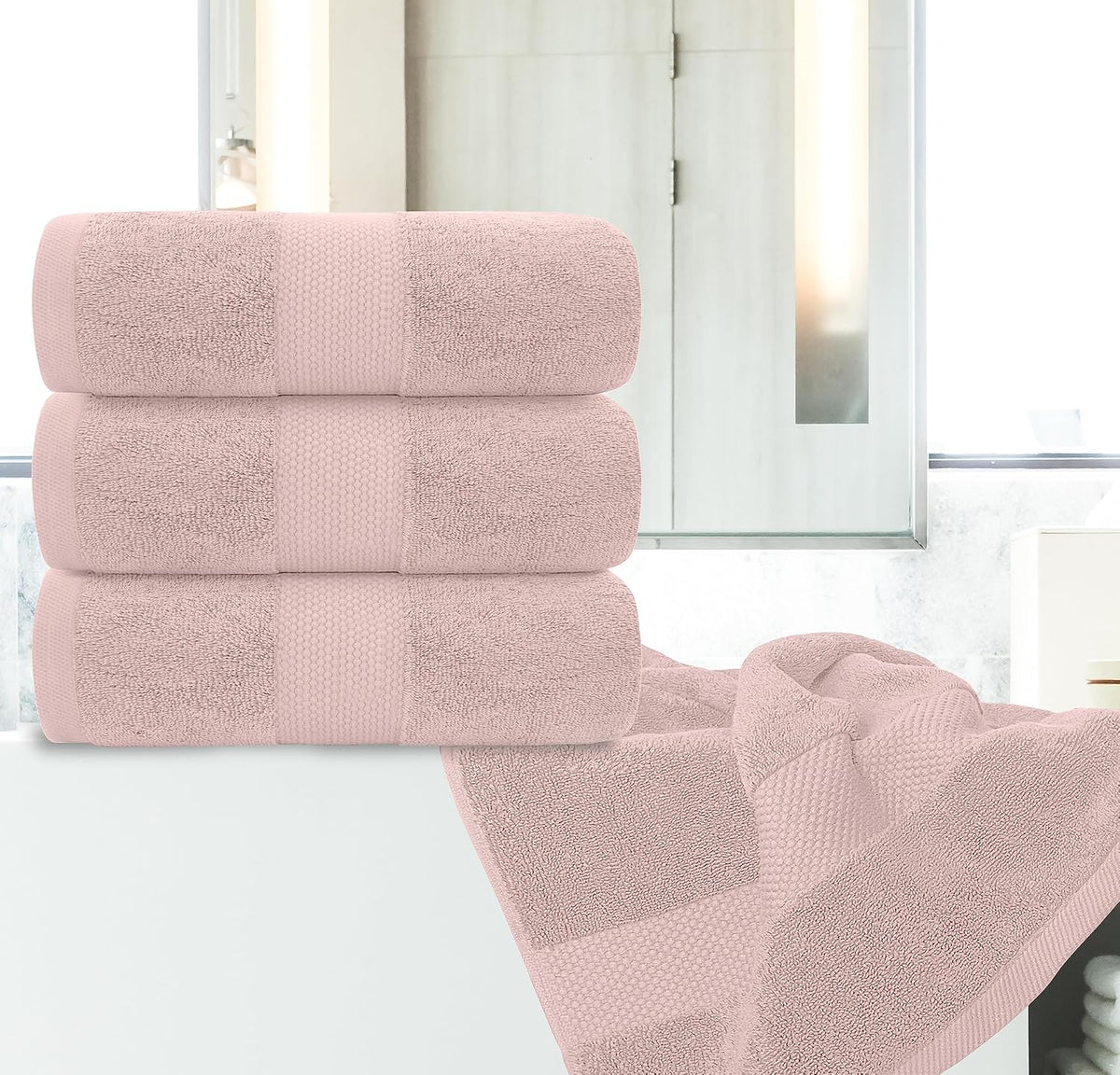 Luxury Pink Bath Towels - 4 Pack, 100% Turkish Cotton, 27x54
